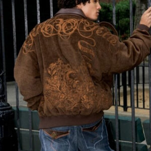 Pelle Pelle Brown Suede Embroidered Bomber Jacket