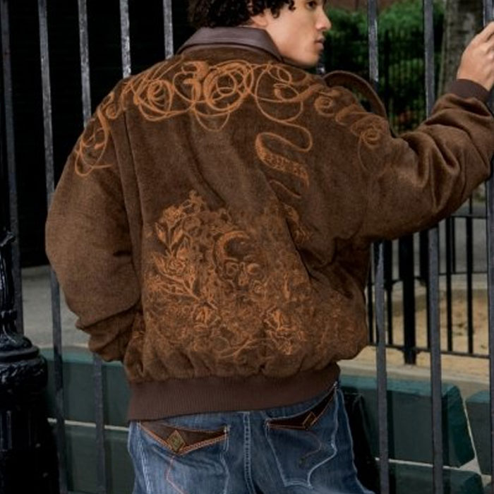 Pelle Pelle Brown Suede Embroidered Bomber Jacket