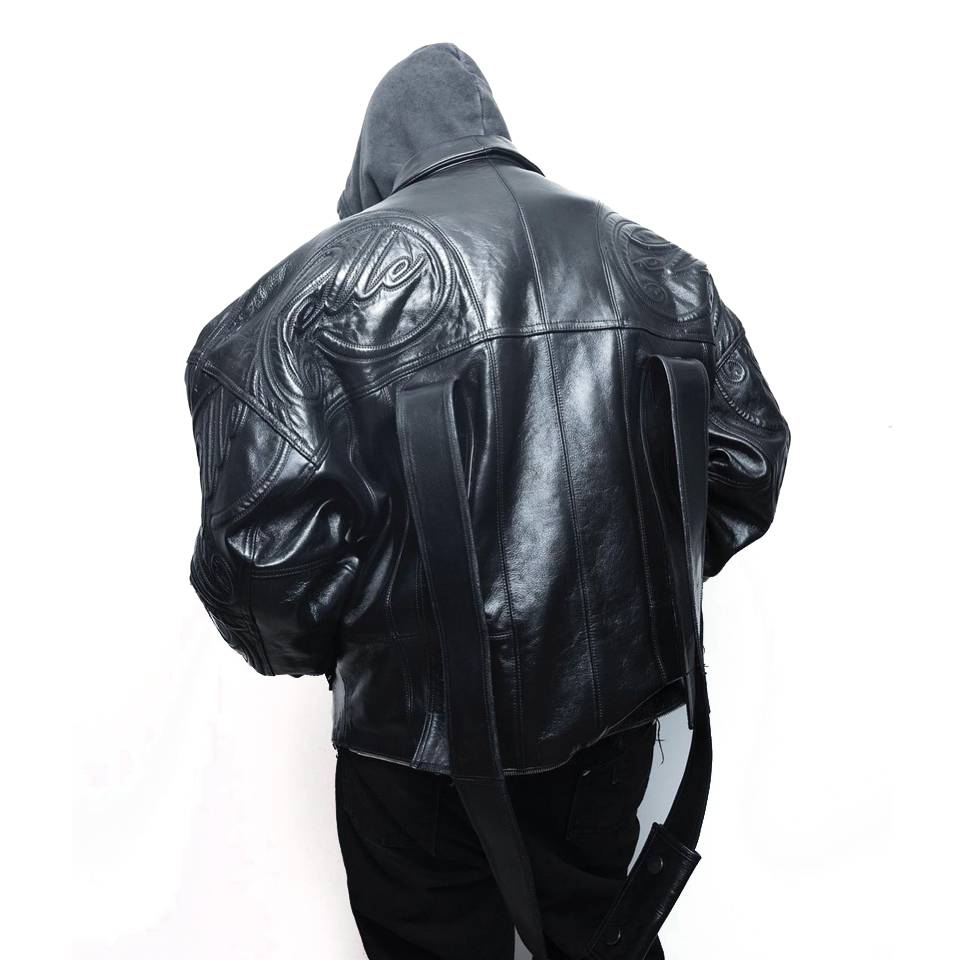 Pelle Pelle Carti Black Embossed Plush Genuine Leather Jacket