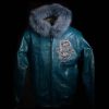 Pelle Pelle Chi Town MB 1978 Fur Hooded Blue Leather Jacket