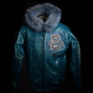 Pelle Pelle Chi Town MB 1978 Fur Hooded Blue Leather Jacket
