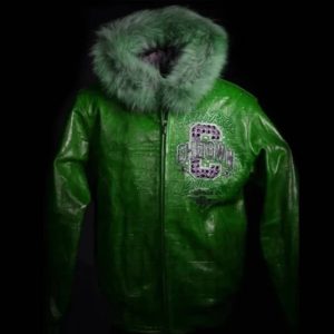 Pelle Pelle Chi Town MB 1978 Fur Hooded Green Leather Jacket