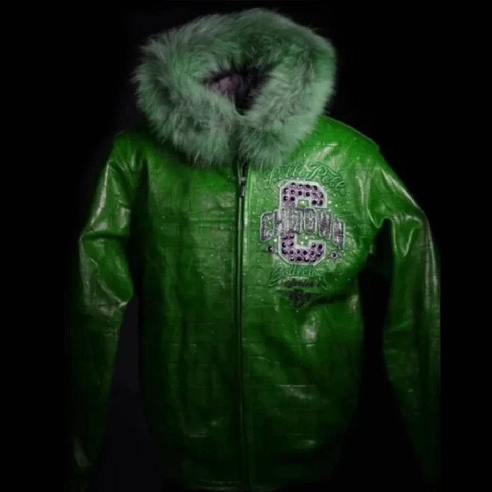 Pelle Pelle Chi Town MB 1978 Fur Hooded Green Leather Jacket