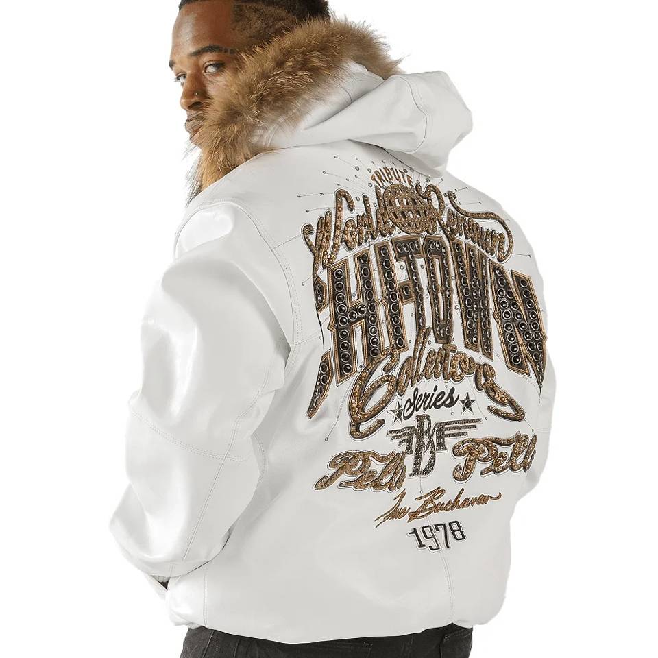 Pelle Pelle Chi Town MB 1978 Fur Hooded White Genuine Leather Jacket