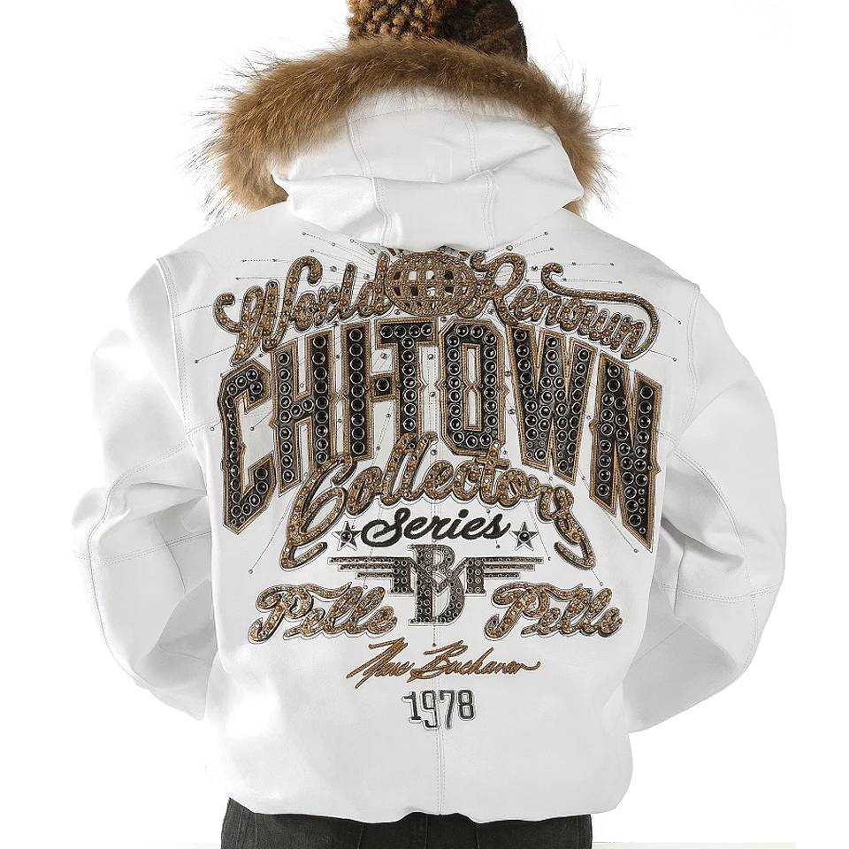 Pelle Pelle Chi Town MB 1978 Fur Hooded White Leather Jacket