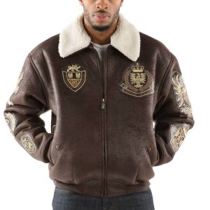 Pelle Pelle Coat of Arms Fur Collar Brown Jacket