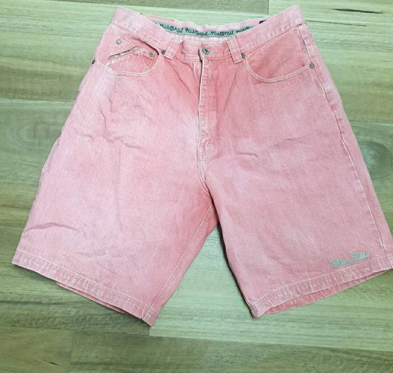 Pelle Pelle Coral Pink Denim Baggy Jeans Jorts
