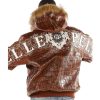 Pelle Pelle Crest Shoulder Crocodile Skin Brown Fur Hooded Leather Jacket