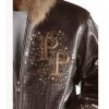 Pelle Pelle Crest Shoulder Crocodile Skin Dark Brown Fur Hood Leather Jacket