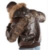 Pelle Pelle Crest Shoulder Crocodile Skin Dark Brown Fur Hooded Leather Jacket