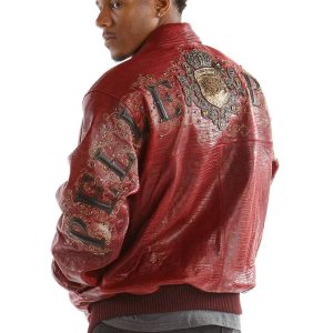 Pelle Pelle Crest Shoulder Crocodile Skin Maroon Leather Jacket