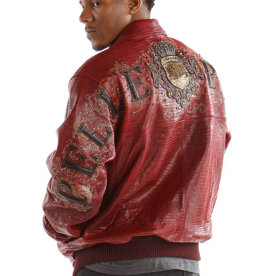 Pelle Pelle Crest Shoulder Crocodile Skin Maroon Leather Jacket