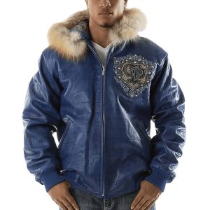 Pelle Pelle Double P Crest Fur Hood Blue Jacket