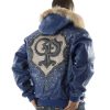 Pelle Pelle Double P Crest Fur Hood Blue Leather Jacket
