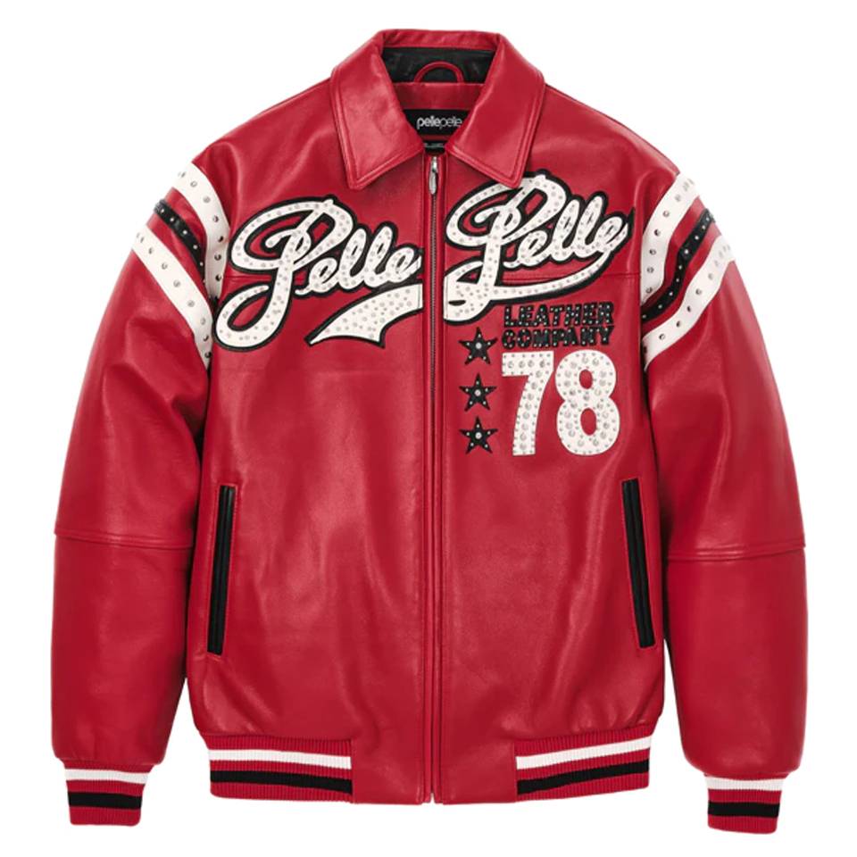Pelle Pelle Encrusted Red Varsity Jacket