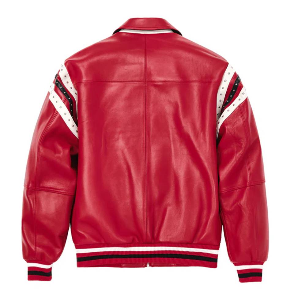 Pelle Pelle Encrusted Red Varsity Leather Jacket