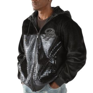 Pelle Pelle Exotic Cayman Studded Black Script Hoodie