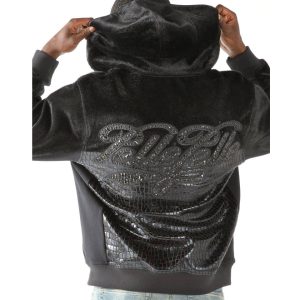 Alternative view of Pelle Pelle Exotic Cayman Studded Black Script Hoodie