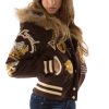 Pelle Pelle Women American Legend Varsity Brown Fur Hood Jacket