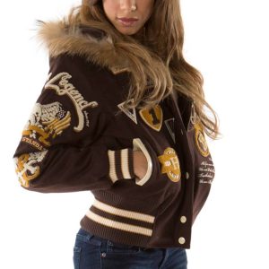 Pelle Pelle Women American Legend Varsity Brown Fur Hood Jacket