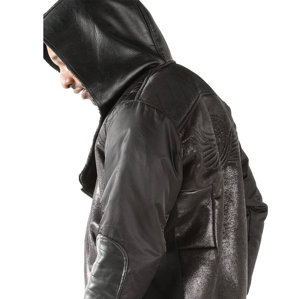 Pelle Pelle Fur Lined Asymetrical Black Genuine Leather Hoodie