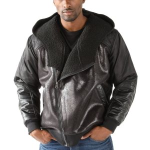 Pelle Pelle Fur Lined Asymetrical Black Hoodie