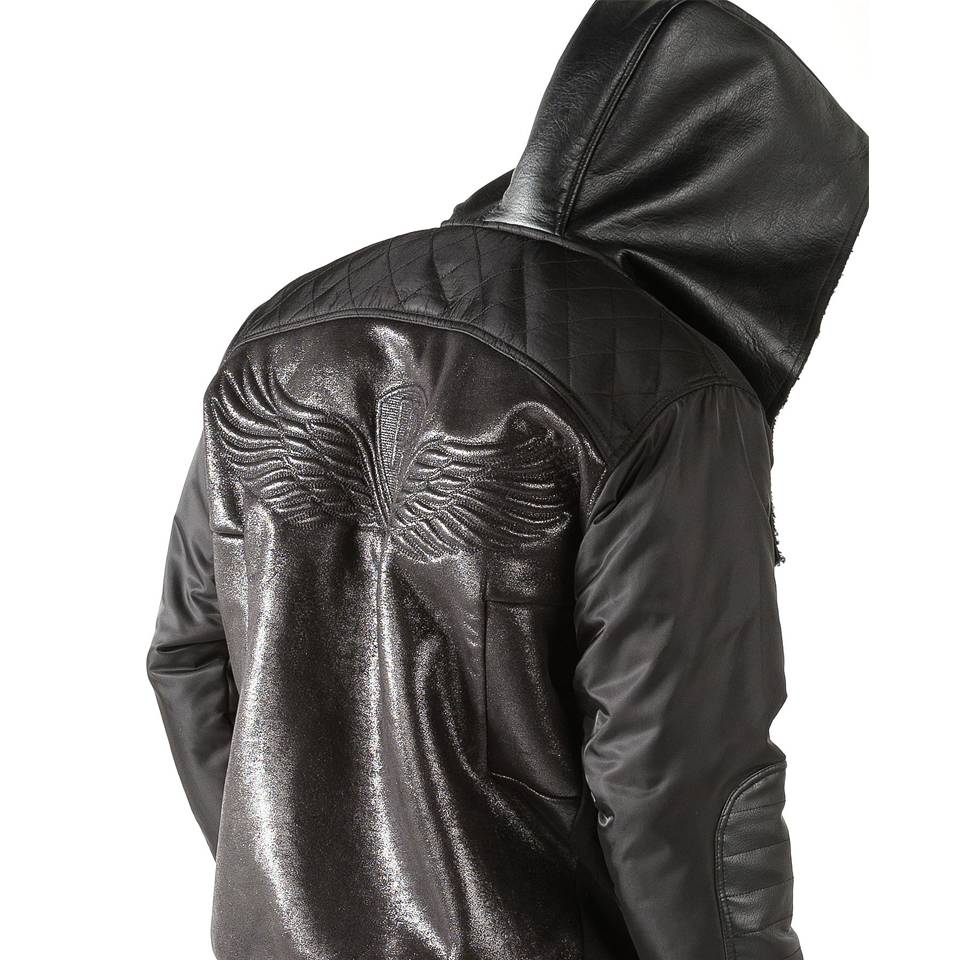 Pelle Pelle Fur Lined Asymetrical Black Leather Hoodie