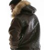 Pelle Pelle Gator Quilt Dark Brown Fur Hood Leather Jacket