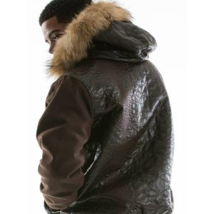 Pelle Pelle Gator Quilt Dark Brown Fur Hood Leather Jacket
