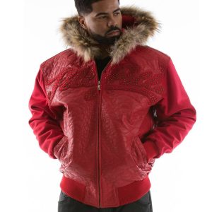 Pelle Pelle Gator Quilt Red Fur Hood Jacket