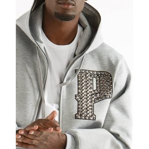 Pelle Pelle Grey Studded P Full Zip Wool Hoodie