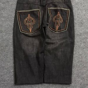 Pelle Pelle Hip Hop Denim Black Long Denim Shorts