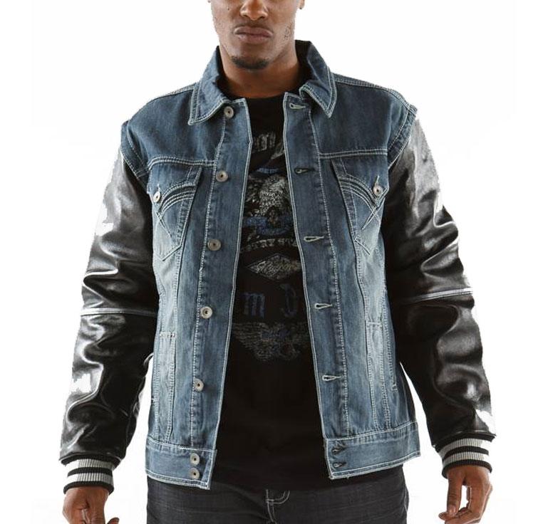 Pelle Pelle Jeans Blue Jacket with Leather Sleeves