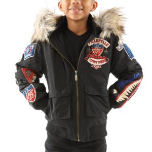 Pelle Pelle Kids American Bruiser MB Black Fur Hood Jacket