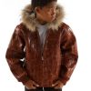 Pelle Pelle Kids Basic Fur Hood Chestnut Large Croc Leather Jacket