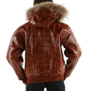 Pelle Pelle Kids Basic Fur Hood Chestnut Large Croc Leather Jacket