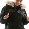 Pelle Pelle Kids Black Neoprene Logo Fur Hood Wool Jacket