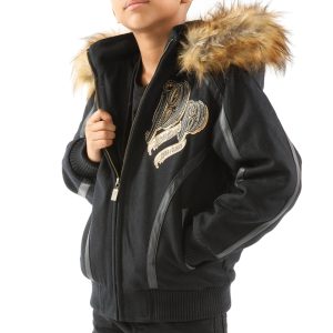 Pelle Pelle Kids Born & Raised 1978 Fur Hood Black Jacket