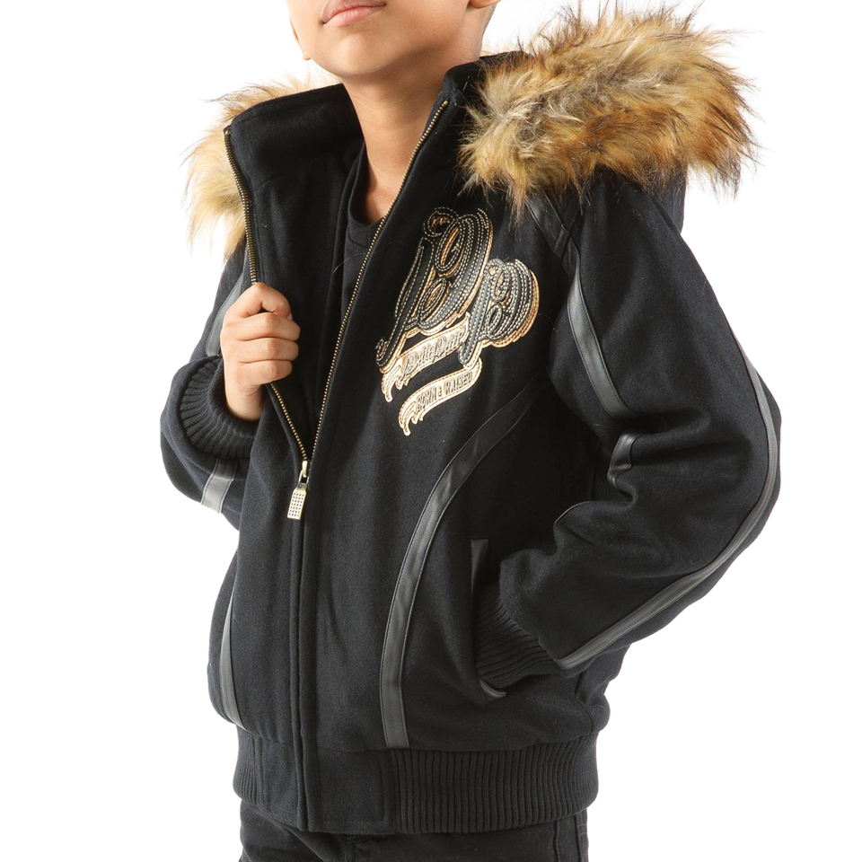 Pelle Pelle Kids Born & Raised 1978 Fur Hood Black Jacket
