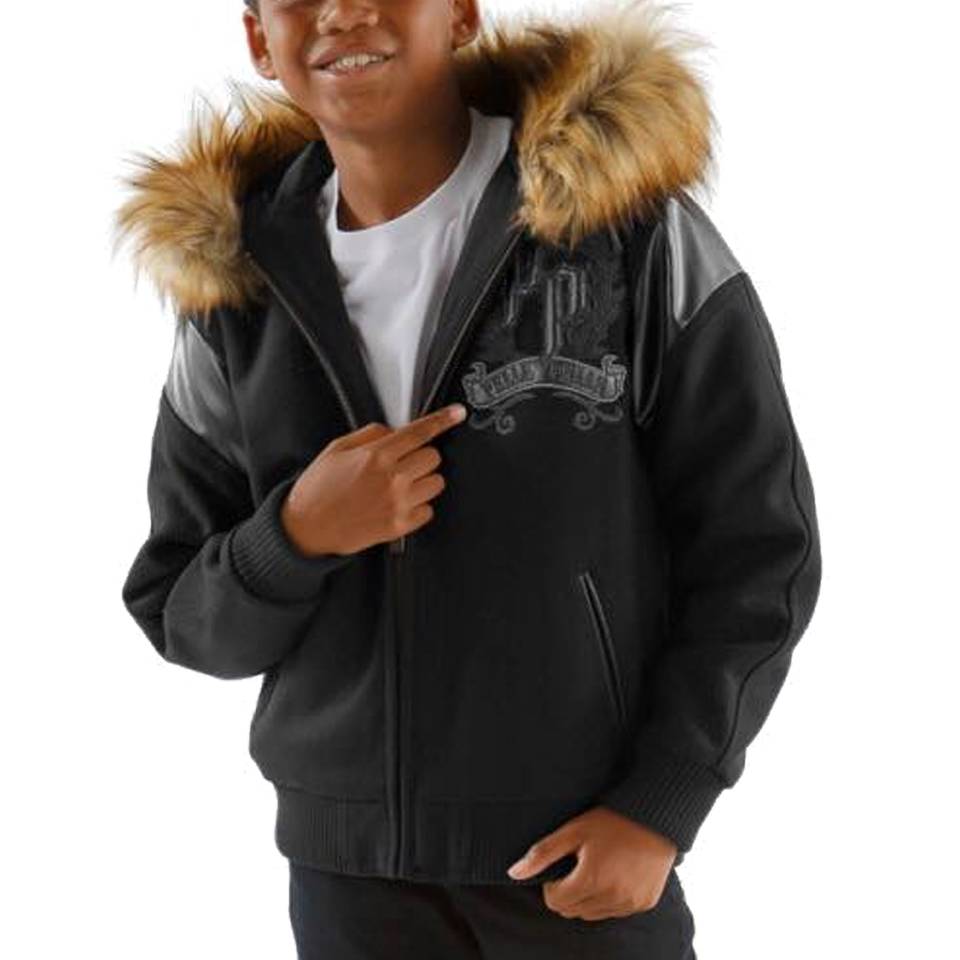 Pelle Pelle Kids Live Like a King Black Fur Hood Jacket