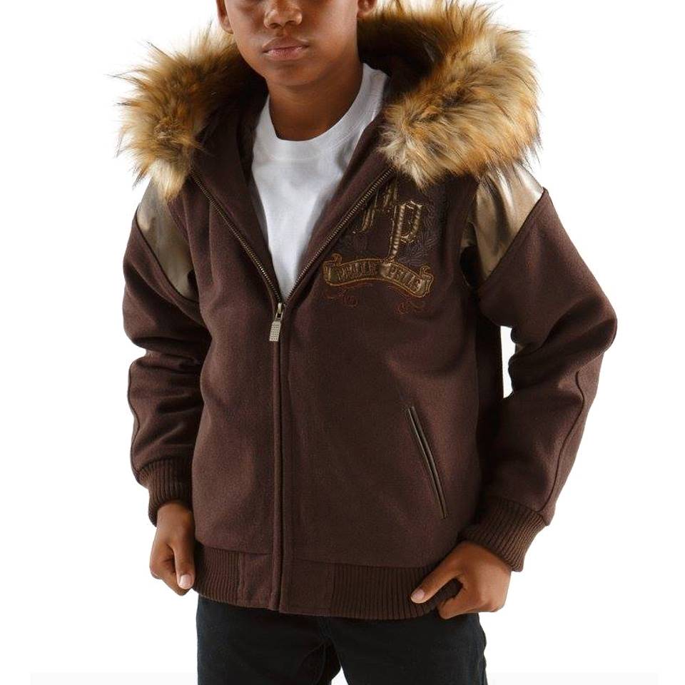 Pelle Pelle Kids Live Like a King Dark Brown Fur Hood Jacket