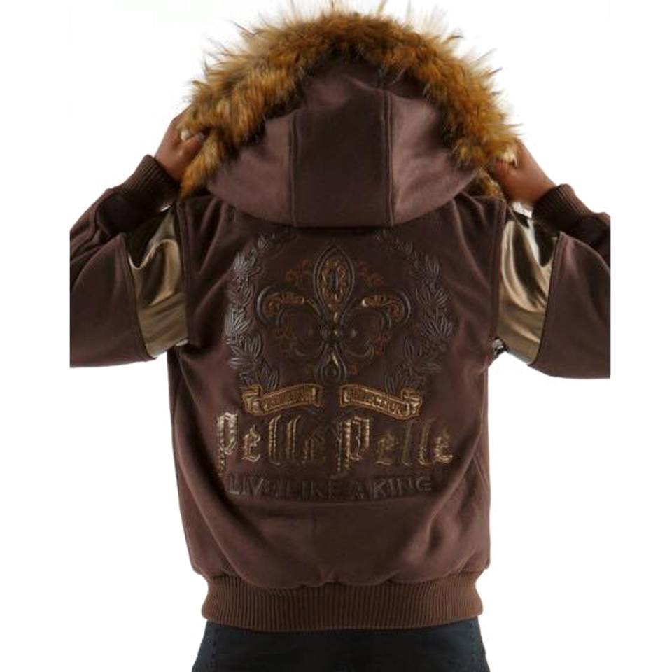 Pelle Pelle Kids Live Like a King Dark Brown Fur Hooded Wool Jacket