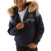Pelle Pelle Kids Live Like a King Navy Blue Fur Hood Jacket