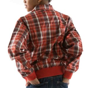 Pelle Pelle Kids Zip Up Orange Plaid Check Pattern Bomber Cotton Polyester Jacke