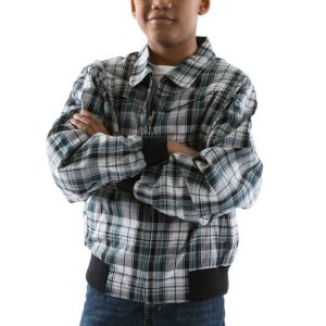 Pelle Pelle Kids Zip Up White Check Print Bomber Jacket