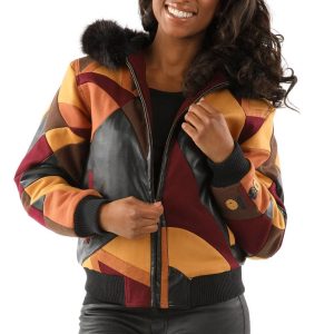Pelle Pelle Ladies Abstract Brown Fur Hood Jacket