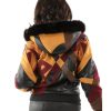 Pelle Pelle Ladies Abstract Brown Fur Hood Wool Jacket