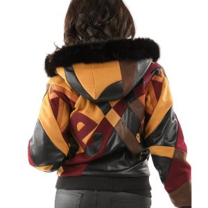 Pelle Pelle Ladies Abstract Brown Fur Hood Wool Jacket