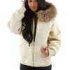 Pelle Pelle Ladies Altitude Quilted Off White Burnish Fur Hood Jacket