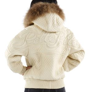 Pelle Pelle Ladies Altitude Quilted Off White Burnish Fur Hood Leather Jacket